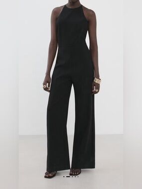 Mango Black Halter Wide-Leg Jumpsuit